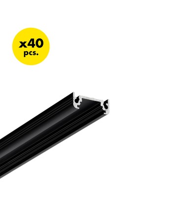 40 stk. 2m aluprofil SURFACE10 BC/UX - Svart anodisert, påbygging, LED skinne