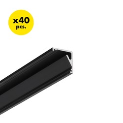 Hjørne 40 stk. 2m aluprofil CABI12 E - Svart anodisert, hjørne, LED skinne