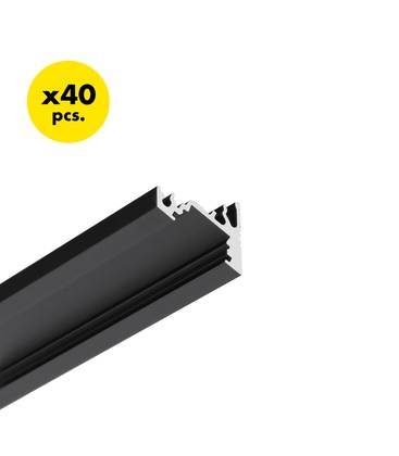 40 stk. 2m aluprofil CORNER10 BC/UX - Sort anodisert, hjørne, LED skinne