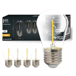 E27 vanlig LED 5 stk 1W LED pære - ST14, COB filament, E27