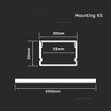 2m aluminiumsprofil sett - LED-Stripe profil, overflatemontering, 200x3x2cm