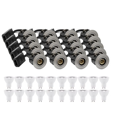 20 stk. innbyggingsspot Inno88 - Inkl. 6W RA97 GU10, børstet aluminium, IP44, godkjent i isolasjon 20 stk. innbyggingsspot Inno88 - Inkl. 6W RA97 GU10, børstet aluminium, IP44, godkjent i isolasjon