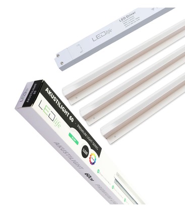 Trebetong/gips LED dimbar skinnesett 3x60cm - Innfelt, Fjernkontroll dimbar, Akustilight inkl. ledninger og driver