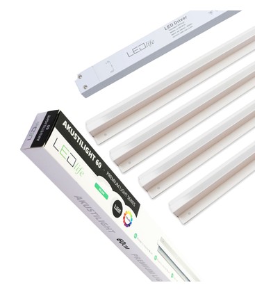Trebetong/gips LED dimbar Skinnesett 4x120cm - Innfelt, Fjernkontroll dimbar, Akustilight inkl. ledninger og driver