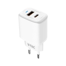 V-Tac 20W Laderadapter - 1 PD+1 QC port, hvit