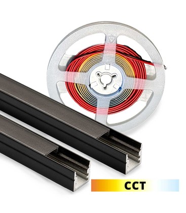 Lys til akustikkpanel, 240cm, svart - Komplett sett med aluprofil og CCT LED stripe Lys til akustikkpanel, 240cm, svart - Komplett sett med aluprofil og CCT LED stripe