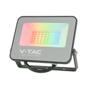 V-Tac 30W RGB+kald hvit lyskaster - Sort hus, fjernkontroll, IP65