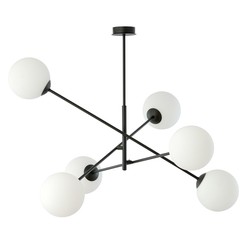 LED pendel Linear 6 Sort/Opal pendellampe - Ø15 cm, E14, 230V, uten lyskilde