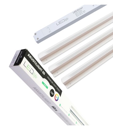 Trebetong/gips LED Skinnesett 3x60cm - Innfelt, Akustilight inkl. ledninger og driver