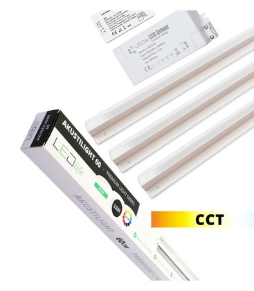 Trebetong/gips LED Zigbee Skinnesett 3x60cm - CCT Innfelt, Akustilight inkl. ledninger og driver