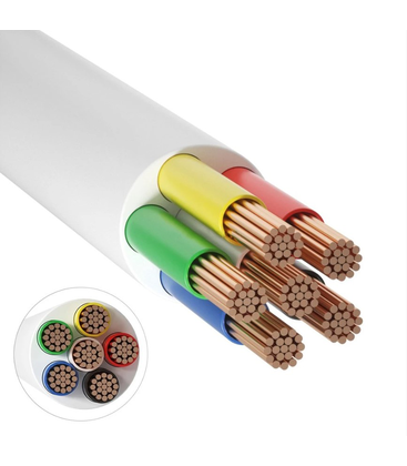 12-24V RGB+CCT kabel hvit rund - 6 x 0,5 mm², metervare, min. 5 meter