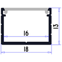 Aluprofil 18x13 til IP65 og IP68 LED strip - Bred, 1 meter, inkl. mattert deksel og klips