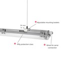 Limea T8 LED armatur - Til 1x150cm LED rør, IP65 vanntett, gjennomgangskobling, uten rør