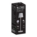 V-Tac oppladbar bordlampe, trådløs - Hvit, IP54 utendørs bordlampe, touch dimbar