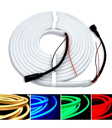 16W/m RGB+WW Neon flex strip - 5m/kan kuttes hver 10cm, IP65, 72 LED pr.m, 24V