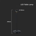 Outlet: V-Tac oppladbar 3i1 bordlampe - Svart, IP20, touch dimbar, modell mini
