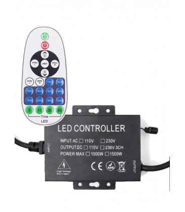 RF trådløs timer+dimmer med fjernkontroll - Inkl. endestykke, til 230V (Type X-2), minnefunksjon, maks. 80 m