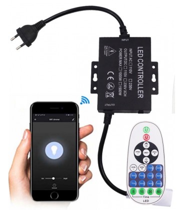 230V WiFi Smart Home dimmer - Inkl. endestykke, til 230V (COB), minnefunksjon, max 80 m.