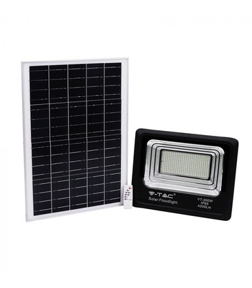 V-Tac 50W Solar flomlys LED - Svart, inkl. solcelle, fjernkontroll, IP65