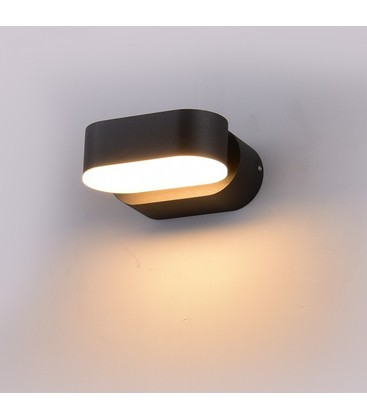 V-Tac 6W LED svart vegglampe - Oval, roterbar 350 grader, IP65 utendørs, 230V, inkl. lyskilde