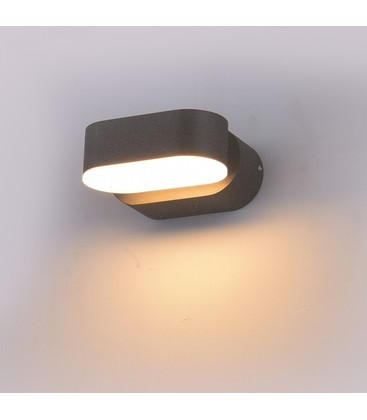 V-Tac 6W LED grå vegglampe - Oval, roterbar 350 grader, IP65 utendørs, 230V, inkl. lyskilde